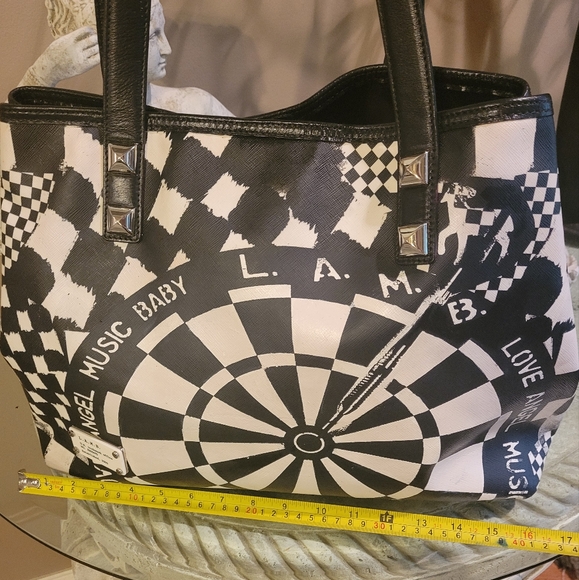 L.A.M.B Gwen Stefani Dartboard Tote Vintage Designer Celebrity Leather Canvas 25 - Picture 6 of 16